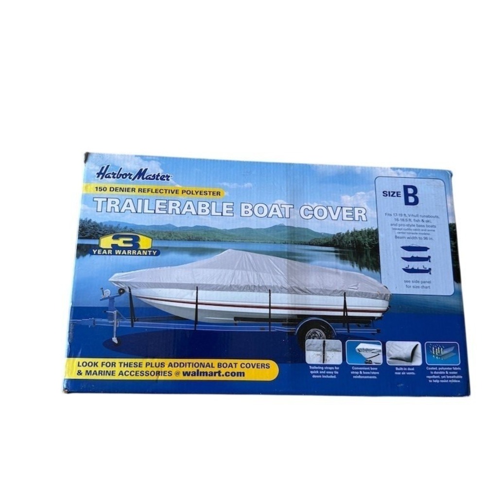 Harbor Master Trailerable Boat Cover Gray Size B Fits 17-19 ft v-hull runabouts